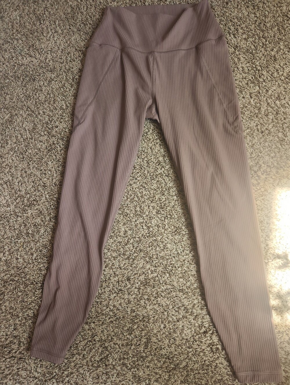 Mono B Ribbed High-Waist Leggings - Mauve Taupe